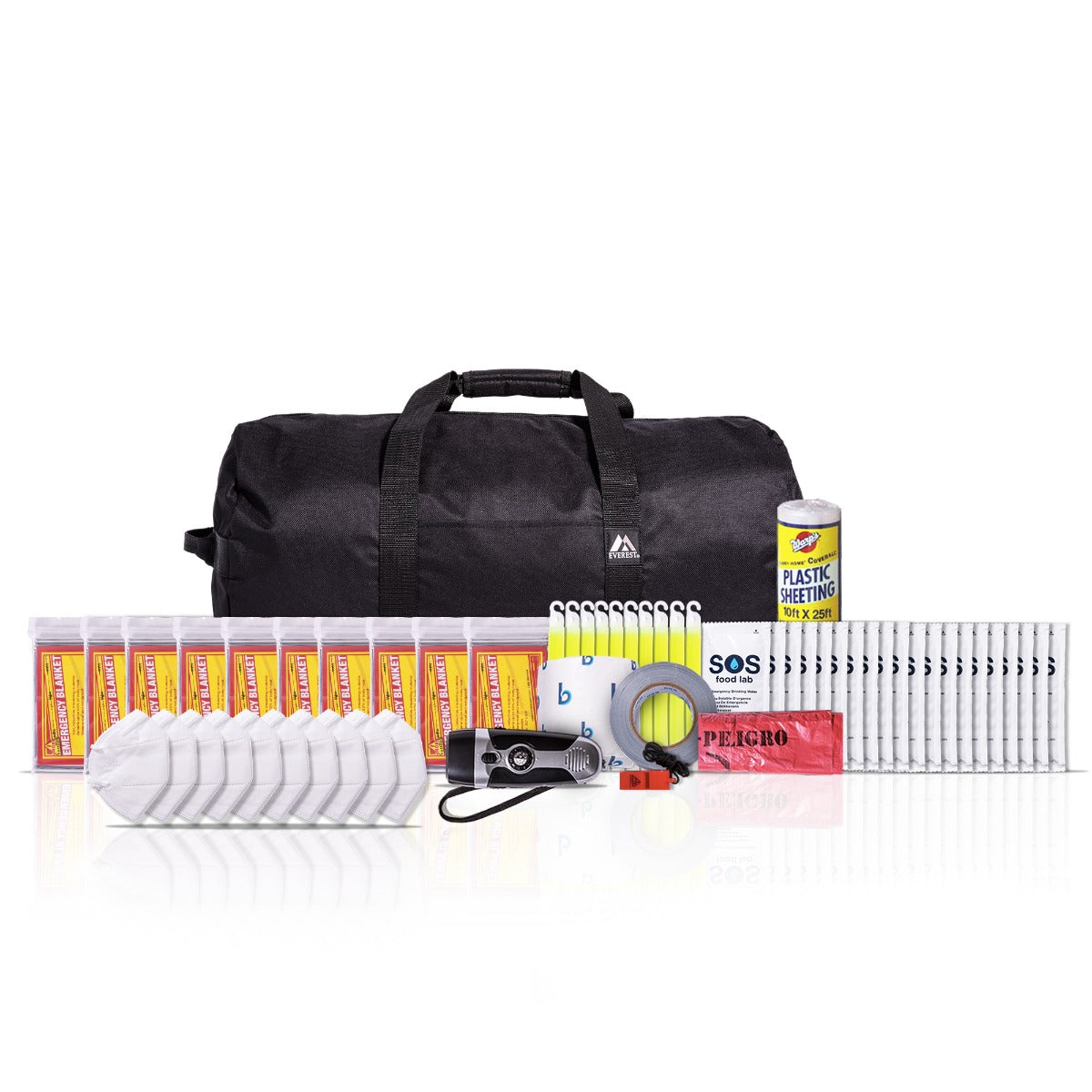 shelter in place kit in black duffel bag