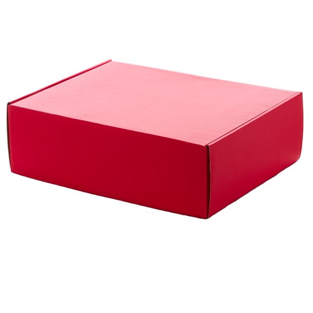 red cardboard box with tuck top