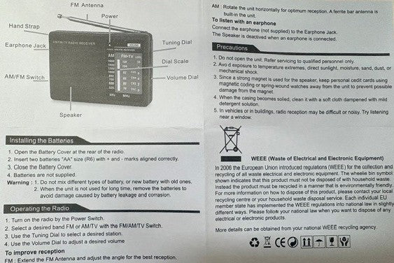AM/FM Portable Radio with Batteries