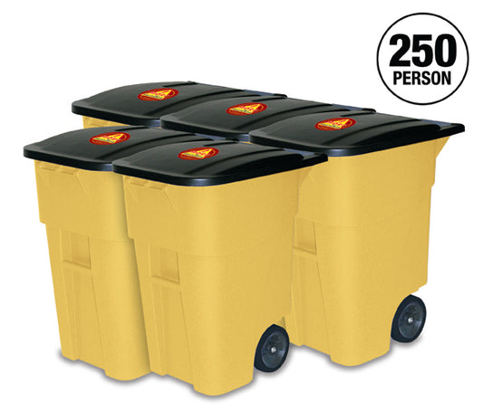 250 Person office survival kit in 5 rolling yellow bins