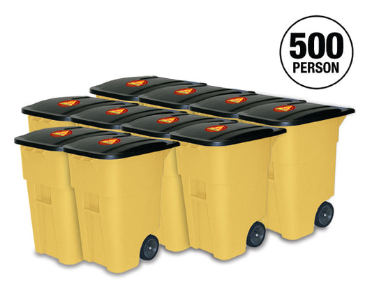 500 Person office survival kit in 10 rolling yellow bins for GSA