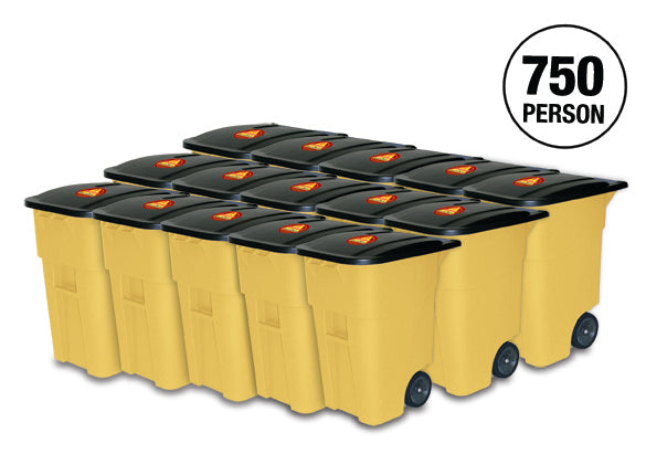 750 Person office survival kit in 15 rolling yellow bins