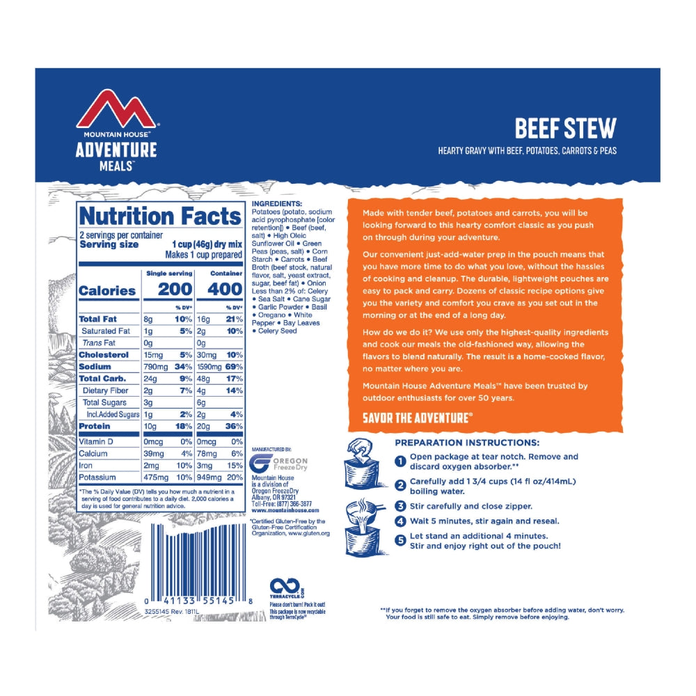 Mountain House beef stew nutrition facts