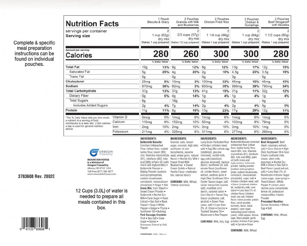 Mountain House 83608 3 day kit nutrition facts