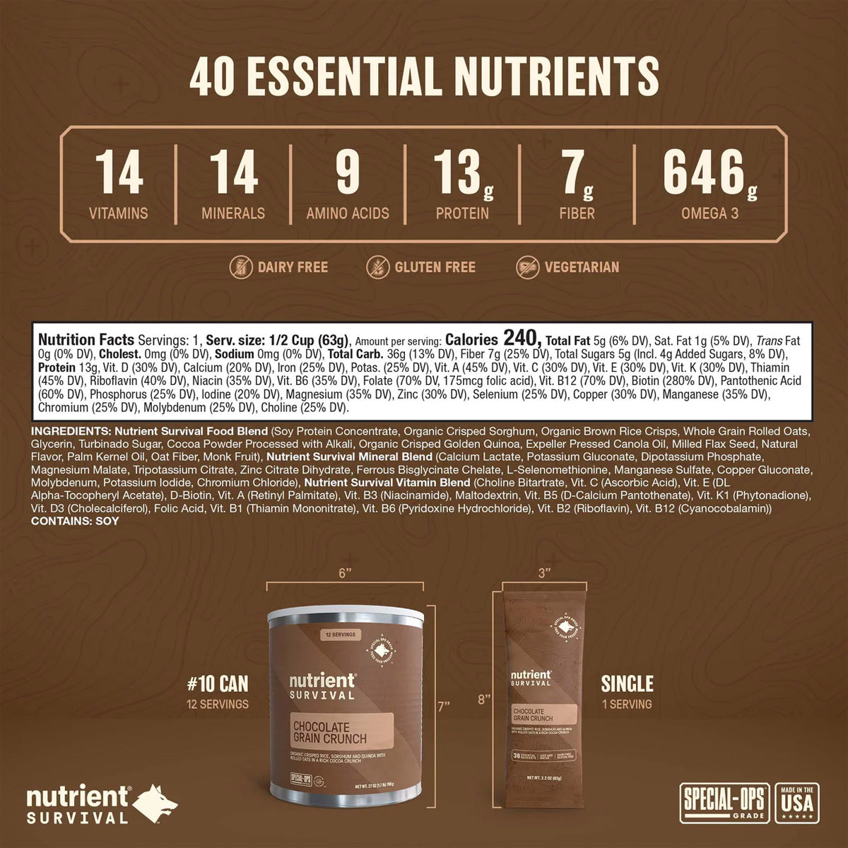 Nutrient Survival Chocolate Grain Crunch Singles - Pack of 5