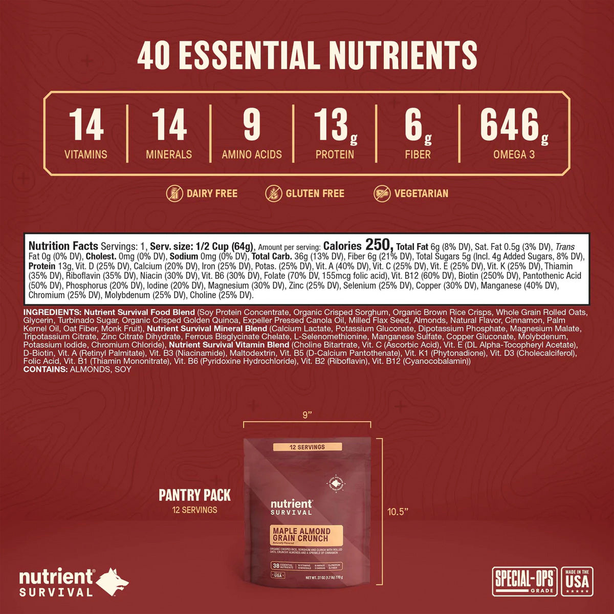 Nutrient Survival Maple Almond Grain Crunch - Pantry Pack