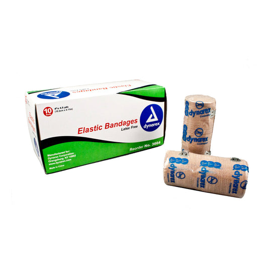 Box of Dynarex 3664 4" elastic bandages with 2 loose rolls