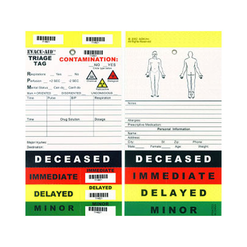 colorful triage tag with tear-off tabs