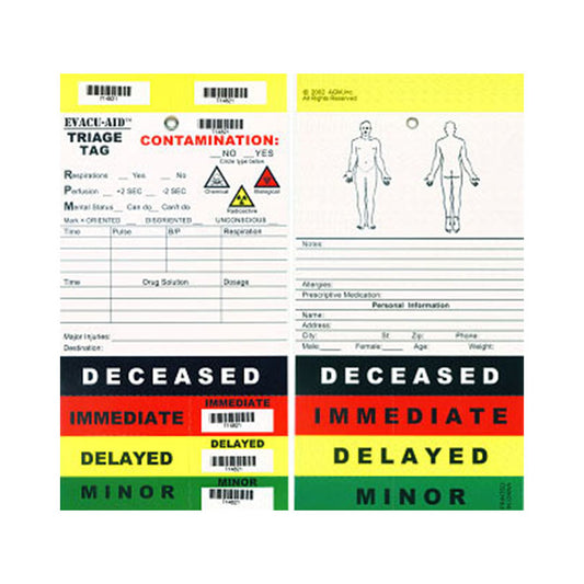 colorful triage tag with tear-off tabs