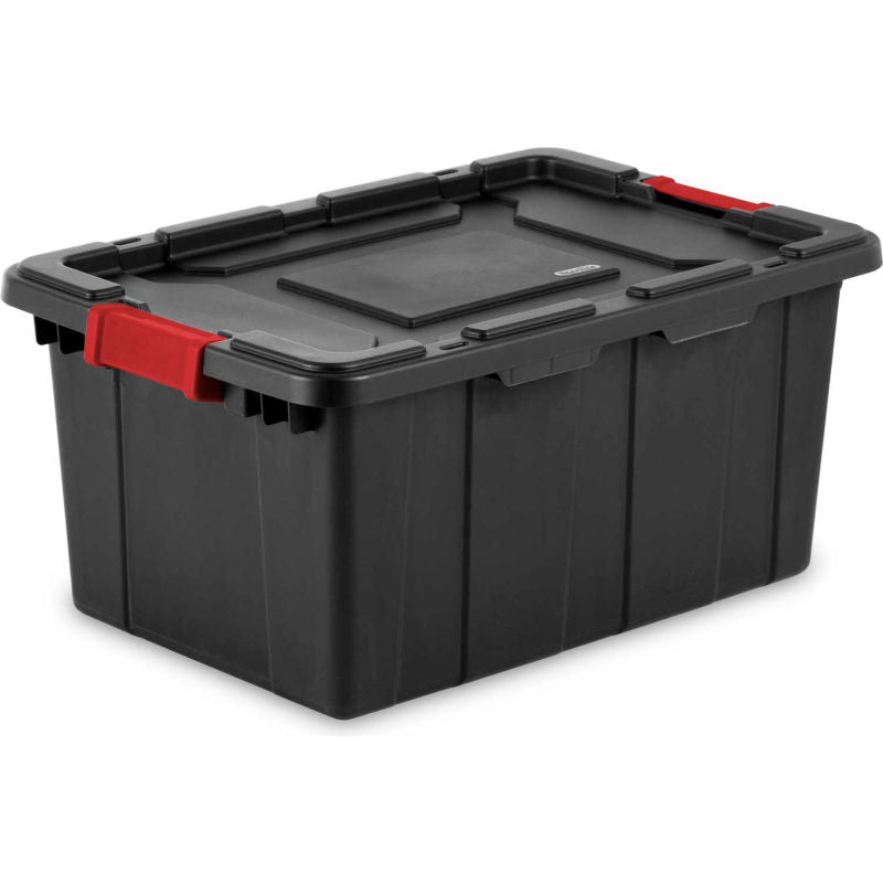 Sterilite 15 Gallon Industrial Tote Black w/ Red Latches