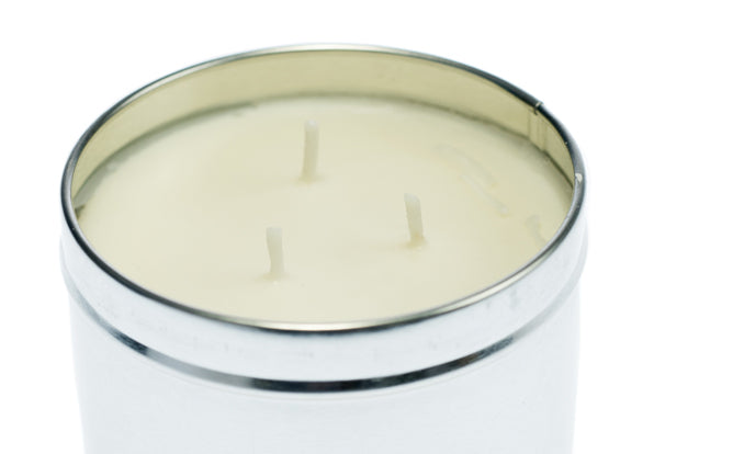 survival candle in tin can with 3 wicks