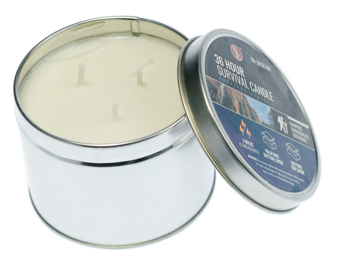 survival candle in can open top